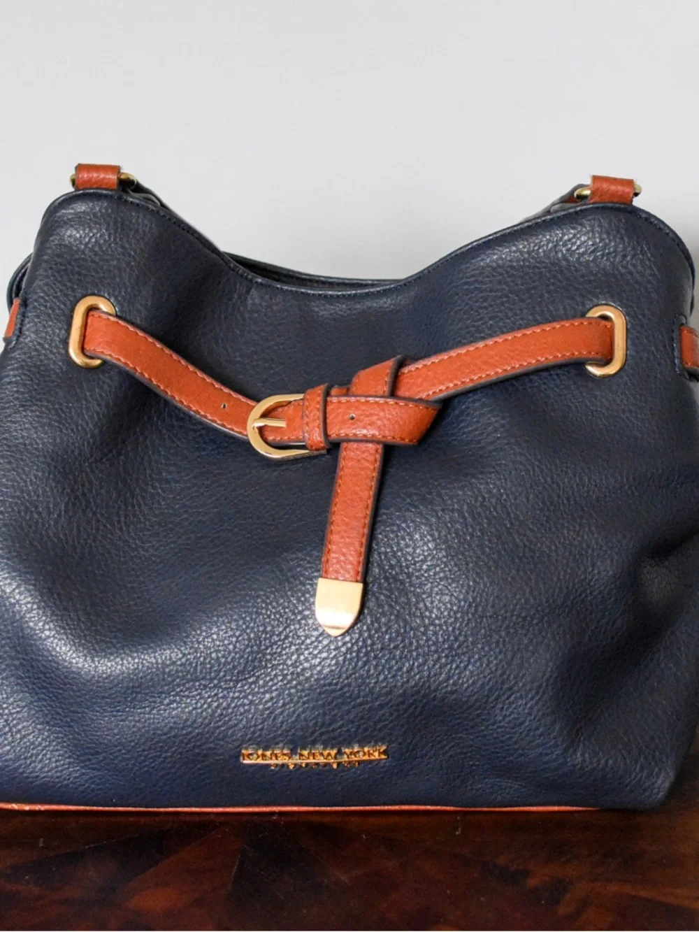 Jones New York Satchel in Cognac and Blue Top Handle w/Strap and Belted Detail - Picture 8 of 8